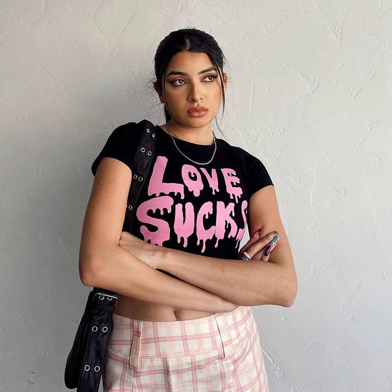 Love Sucks Black Baby Tee | Crop Top | physical by Acid House™ (formerly Zyra Drip)