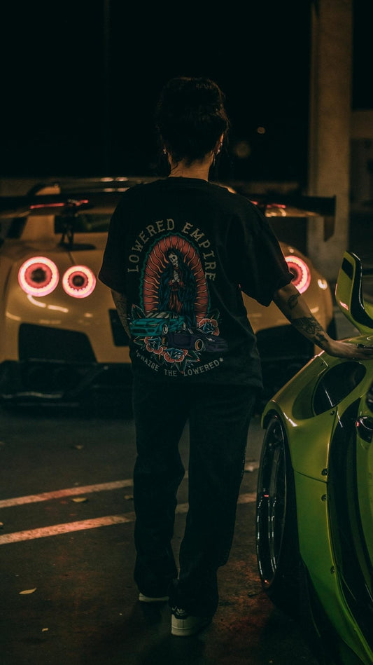 Lowered Empire Oversized Streetwear T-Shirt – Skull & Car Graphic Tee for Men | physical by Acid House™ (formerly Zyra Drip)