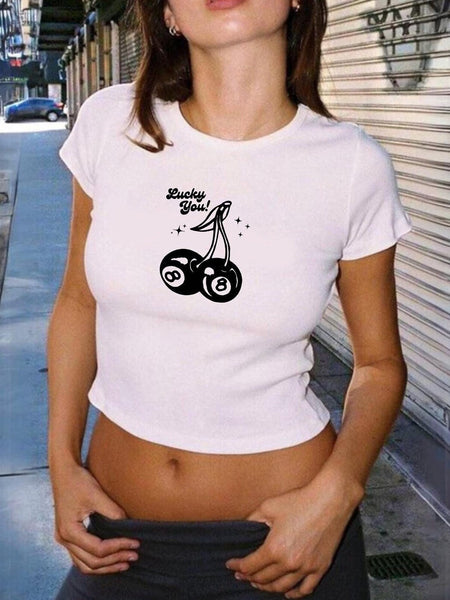 Lucky You Baby Tee – Bold White Crop Top | physical by Acid House™ (formerly Zyra Drip)