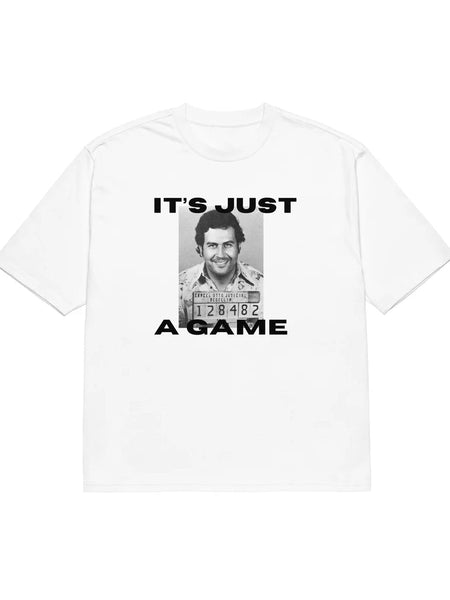 Men’s White Oversized Gaming Graphic T-Shirt – “It’s Just a Game” | physical by Acid House™ (formerly Zyra Drip)