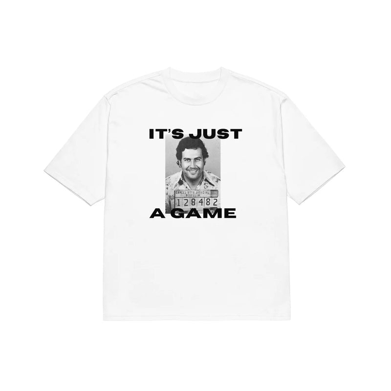 Men’s White Oversized Gaming Graphic T-Shirt – “It’s Just a Game” | physical by Acid House™ (formerly Zyra Drip)