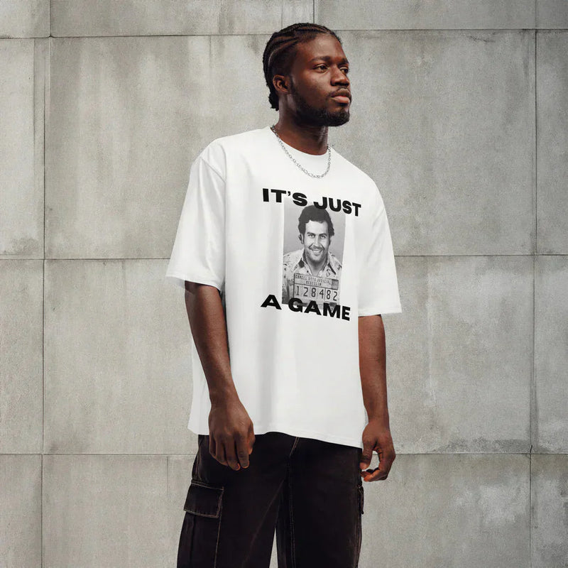 Men’s White Oversized Gaming Graphic T-Shirt – “It’s Just a Game” | physical by Acid House™ (formerly Zyra Drip)