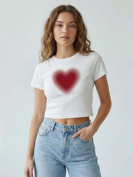 Minimal Red Heart Crop Top Baby Tee | Soft Cotton Fitted T-Shirt for Women – Zyra Drip | physical by Acid House™ (formerly Zyra Drip)