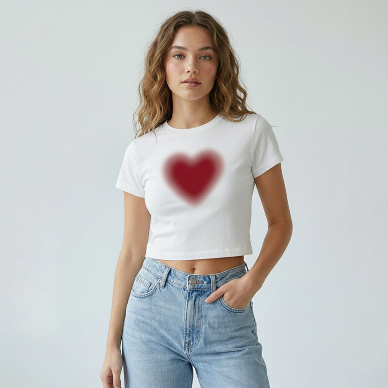 Minimal Red Heart Crop Top Baby Tee | Soft Cotton Fitted T-Shirt for Women – Zyra Drip | physical by Acid House™ (formerly Zyra Drip)