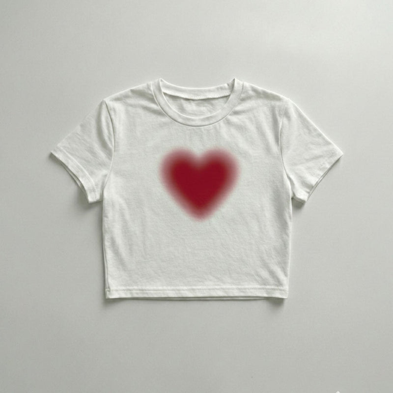 Minimal Red Heart Crop Top Baby Tee | Soft Cotton Fitted T-Shirt for Women – Zyra Drip | physical by Acid House™ (formerly Zyra Drip)