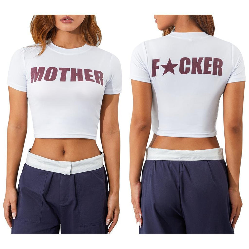 Mother Baby Tee for Women – White Graphic Crop Top Y2K Aesthetic | physical by Acid House™ (formerly Zyra Drip)