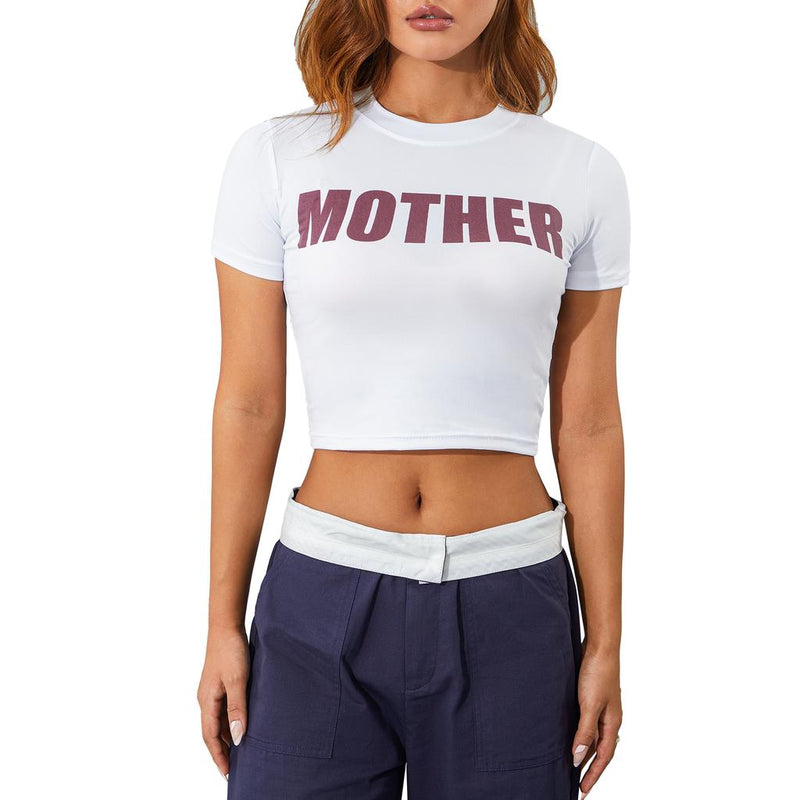 Mother Baby Tee for Women – White Graphic Crop Top Y2K Aesthetic | physical by Acid House™ (formerly Zyra Drip)