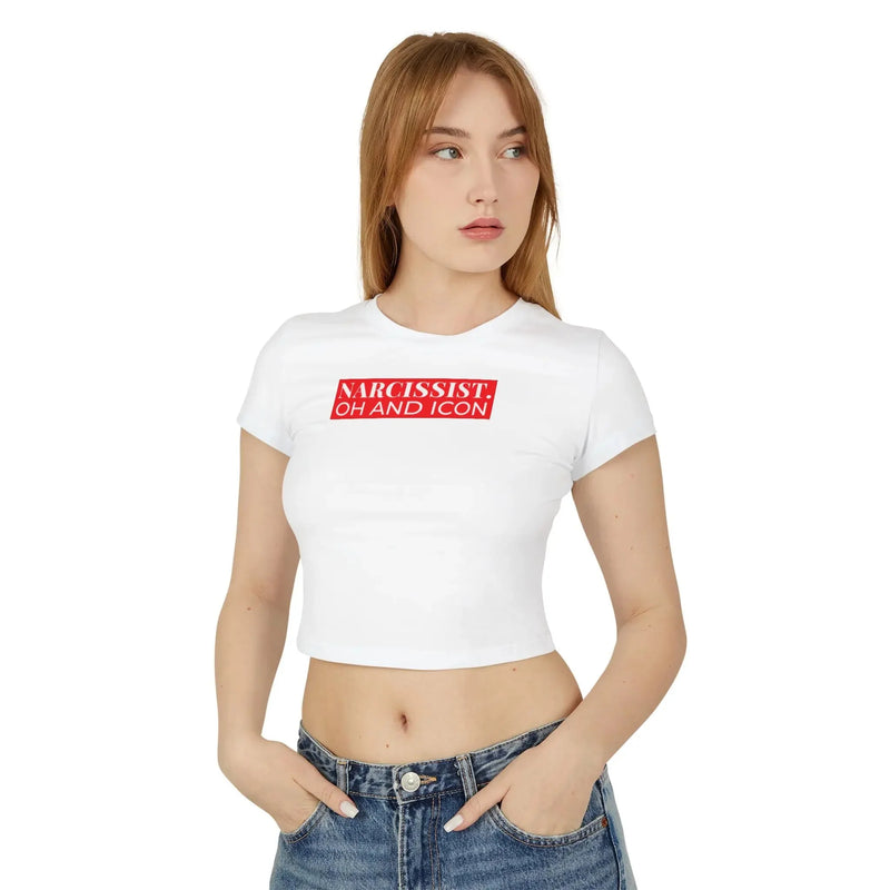 Narcissist Oh and Icon Baby Tee – White Crop Top | Baby Tee for women | physical by Acid House™ (formerly Zyra Drip)