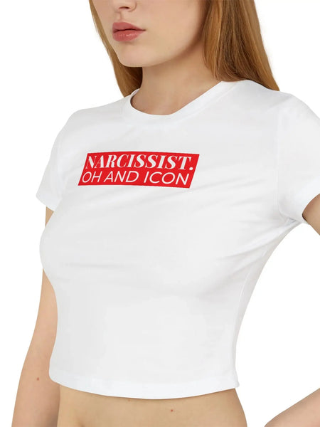 Narcissist Oh and Icon Baby Tee – White Crop Top | Baby Tee for women | physical by Acid House™ (formerly Zyra Drip)