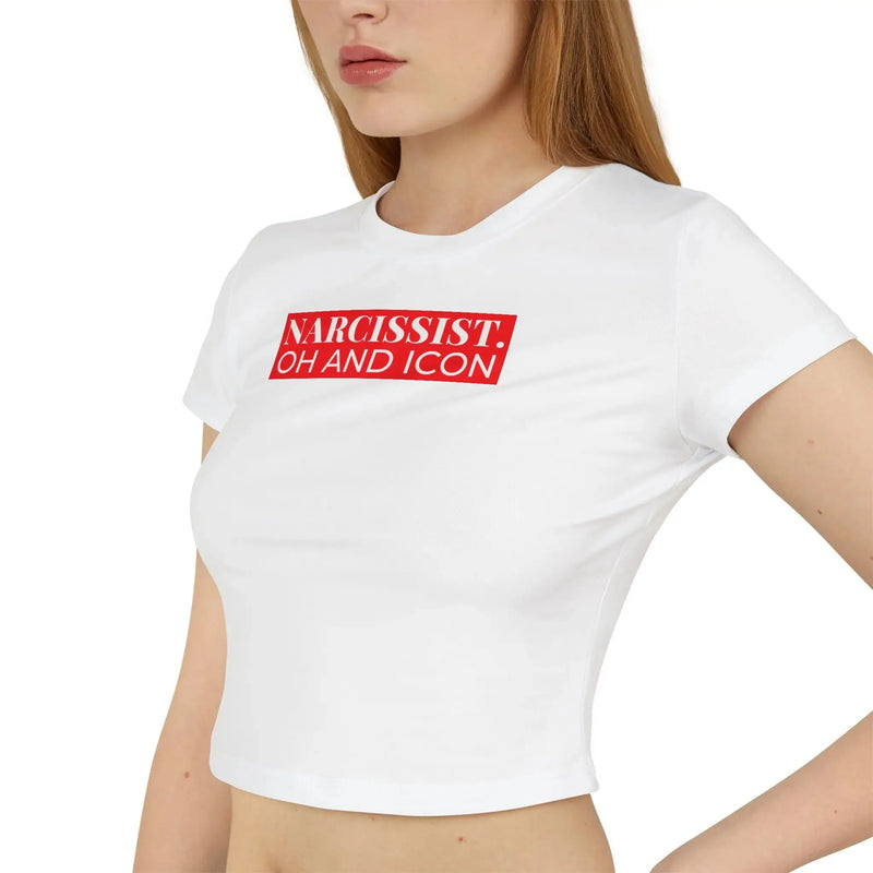 Narcissist Oh and Icon Baby Tee – White Crop Top | Baby Tee for women | physical by Acid House™ (formerly Zyra Drip)