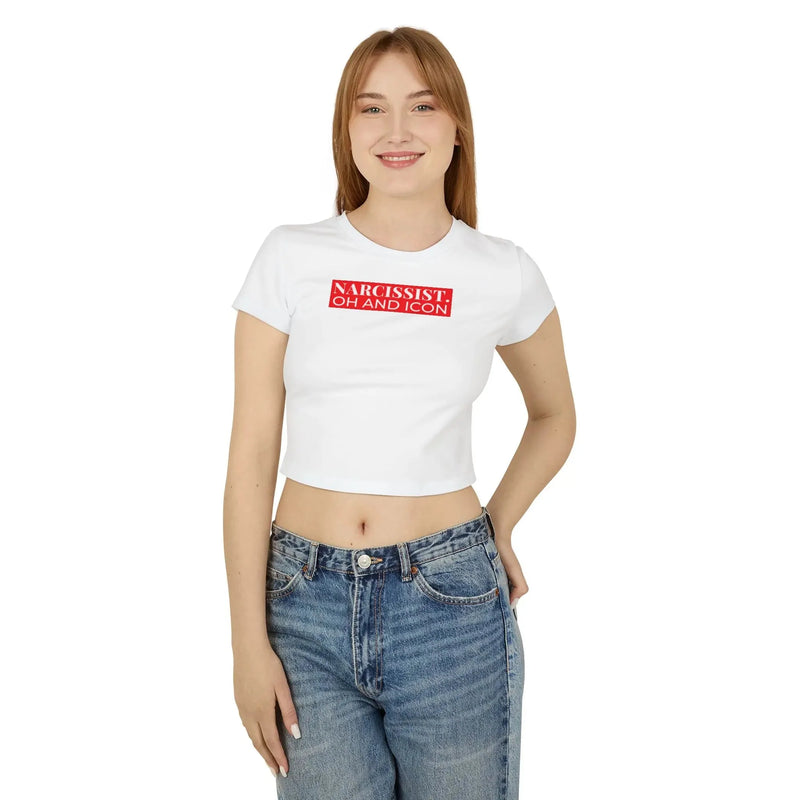 Narcissist Oh and Icon Baby Tee – White Crop Top | Baby Tee for women | physical by Acid House™ (formerly Zyra Drip)