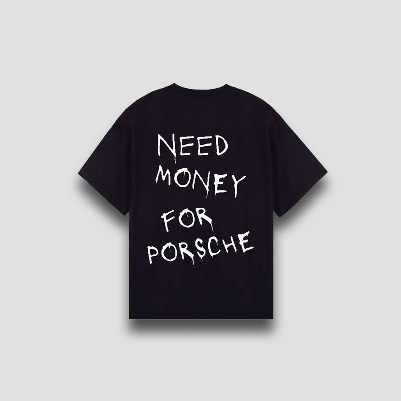 Need Money For Porsche Oversized Black T-Shirt for Women | physical by Acid House™ (formerly Zyra Drip)