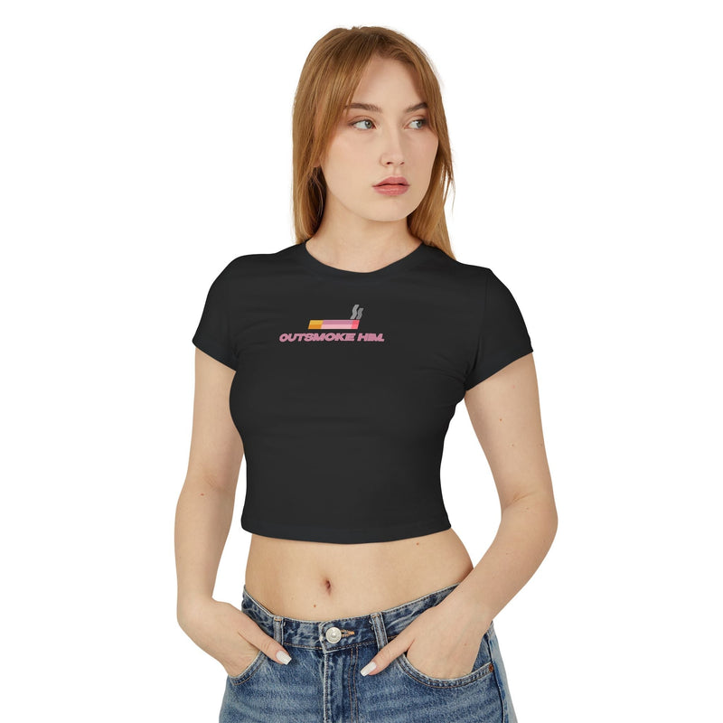 Outsmoke Him Graphic Baby Tee for Women – Black Fitted Crop Top | physical by Acid House™ (formerly Zyra Drip)