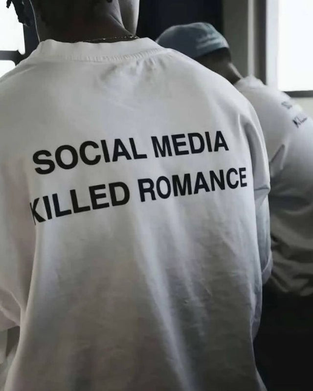 Oversized “Social Media Killed Romance” White Graphic Tee | physical by Acid House™ (formerly Zyra Drip)