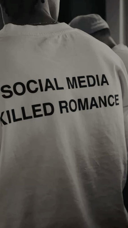 Oversized “Social Media Killed Romance” White Graphic Tee | physical by Acid House™ (formerly Zyra Drip)