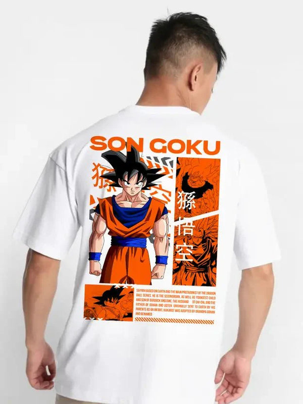 Oversized Son Goku Anime Graphic Tee – White | Dragon Ball Inspired Streetwear | physical by Acid House™ (formerly Zyra Drip)