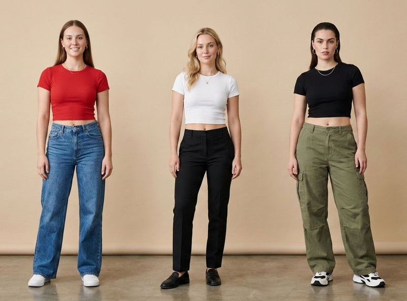 Pack of 3 Baby Tees for Women – Red, White & Black | Stretchable Lycra Cotton Fitted Crop Tops | physical by Acid House™ (formerly Zyra Drip)