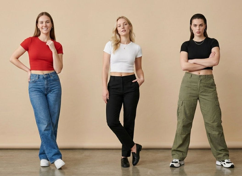 Pack of 3 Baby Tees for Women – Red, White & Black | Stretchable Lycra Cotton Fitted Crop Tops | physical by Acid House™ (formerly Zyra Drip)