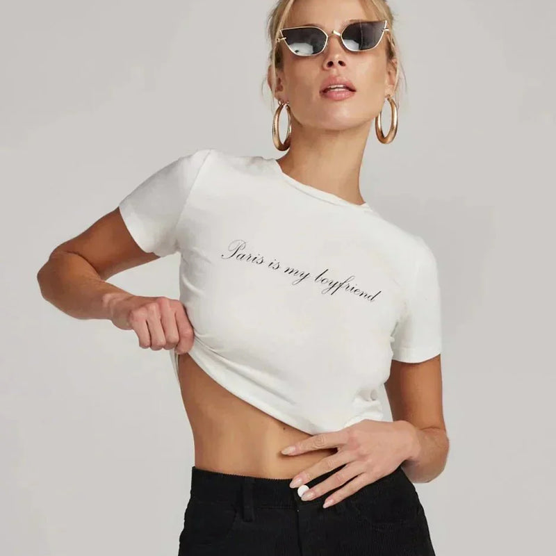 Paris Is My Boyfriend White Crop Tee – For That City Girl Energy | physical by Acid House™ (formerly Zyra Drip)