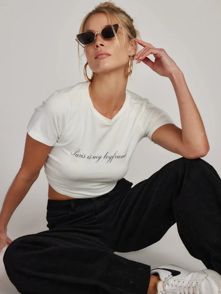 Paris Is My Boyfriend White Crop Tee – For That City Girl Energy | physical by Acid House™ (formerly Zyra Drip)