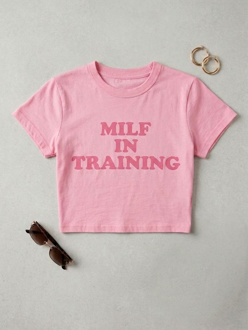 Pink “MILF In Training” Crop Top for Women | Slim Fit Graphic Baby Tee | physical by Acid House™ (formerly Zyra Drip)