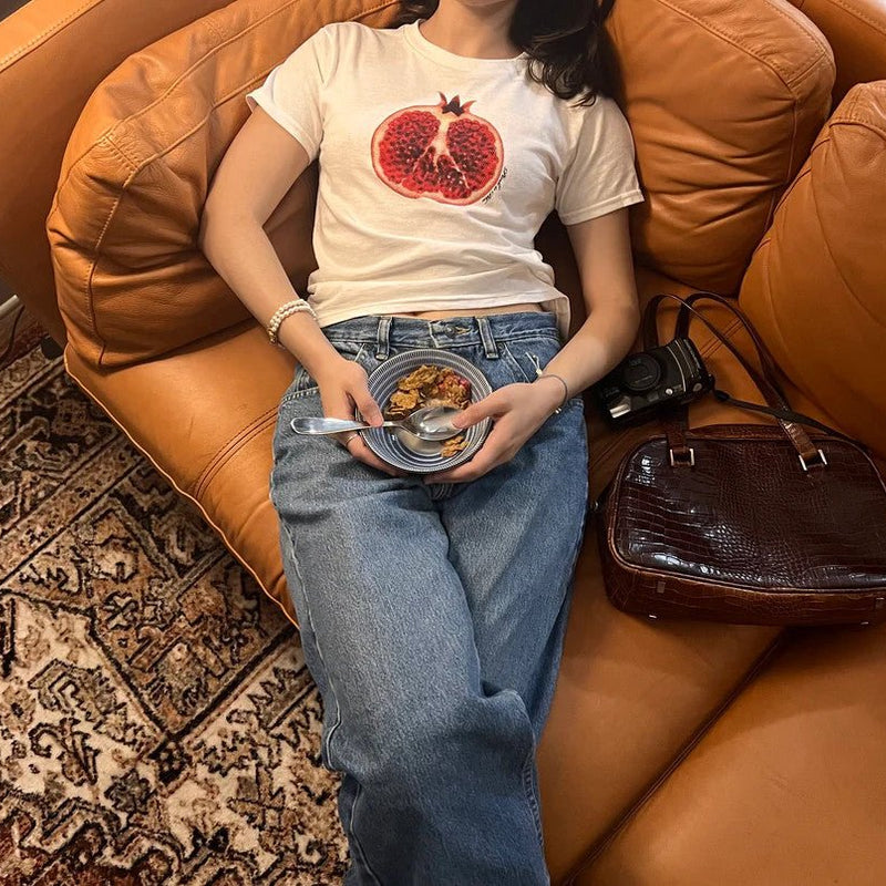 Pomegranate Print Baby Tee for Women | Crop Top Baby Tee | physical by Acid House™ (formerly Zyra Drip)