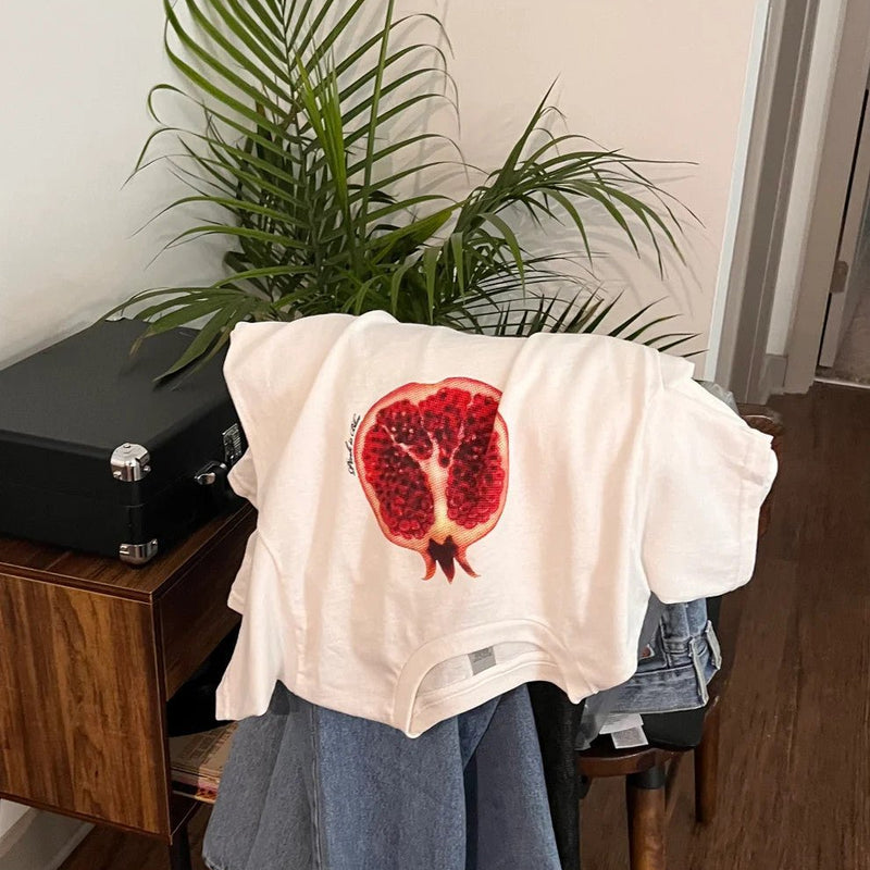 Pomegranate Print Baby Tee for Women | Crop Top Baby Tee | physical by Acid House™ (formerly Zyra Drip)