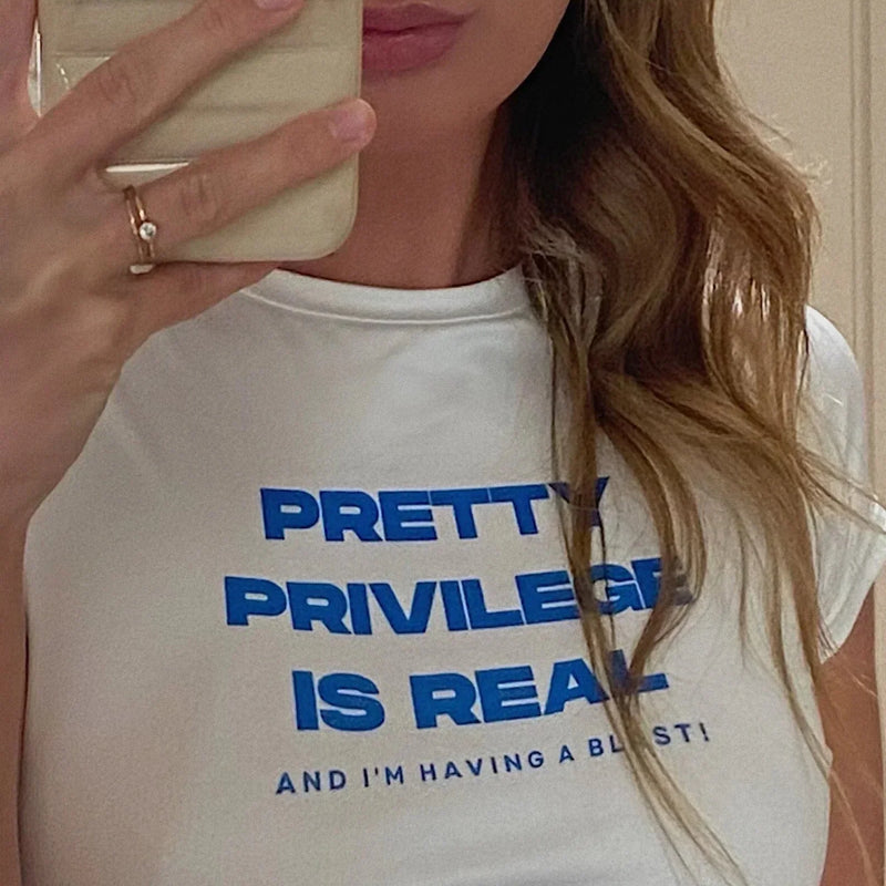 Pretty Privilege Baby Tee – Trendy Fitted Crop Top for Women | physical by Acid House™ (formerly Zyra Drip)