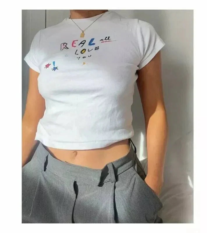 Real All Love You Crop Top – White Baby Tee | physical by Acid House™ (formerly Zyra Drip)