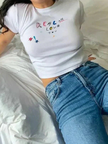 Real All Love You Crop Top – White Baby Tee | physical by Acid House™ (formerly Zyra Drip)