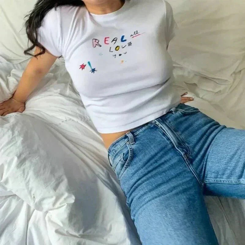 Real All Love You Crop Top – White Baby Tee | physical by Acid House™ (formerly Zyra Drip)