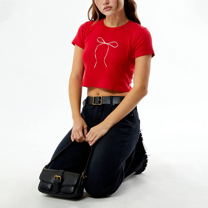 Red Bow Baby Tee for Women – Cute Graphic Cropped Red Tee | physical by Acid House™ (formerly Zyra Drip)