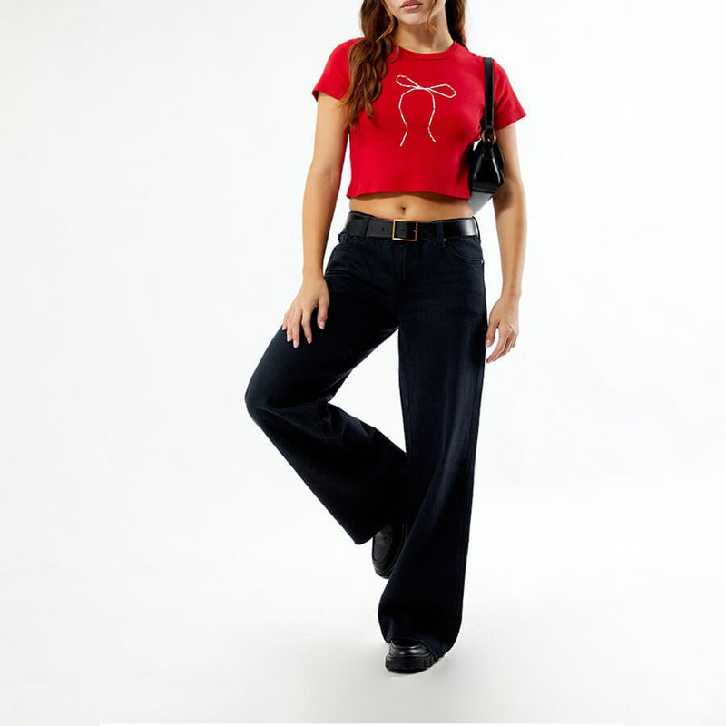 Red Bow Baby Tee for Women – Cute Graphic Cropped Red Tee | physical by Acid House™ (formerly Zyra Drip)