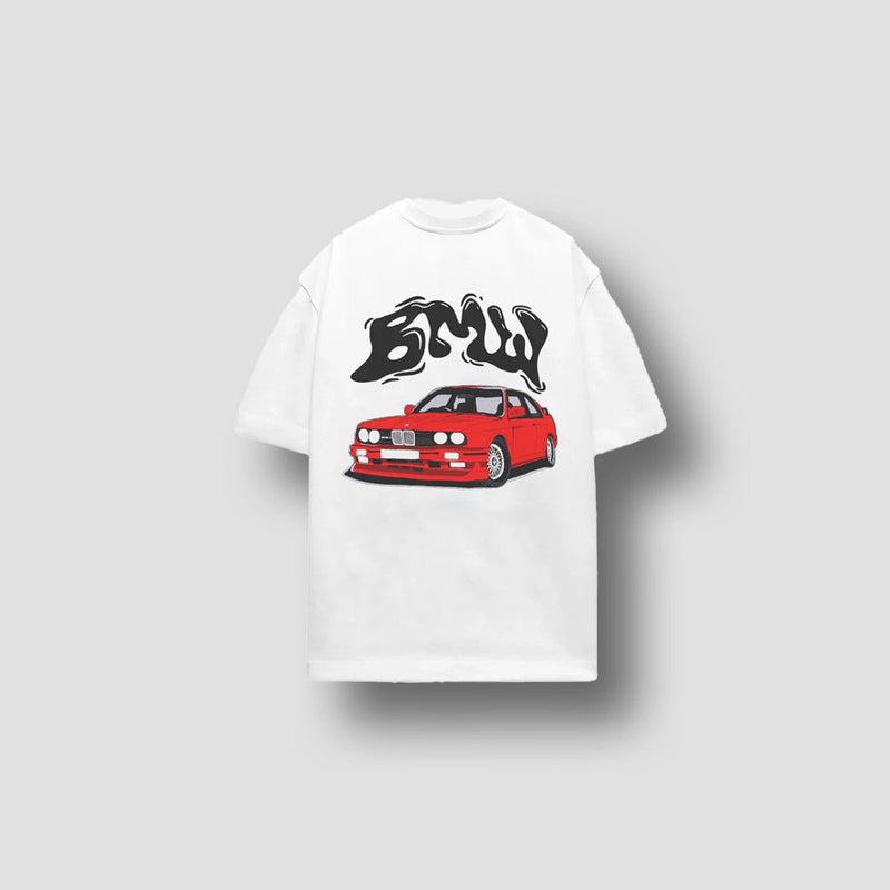 Red Car BMW Graphic Oversized Unisex T-Shirt | Vintage BMW T-Shirt | physical by Acid House™ (formerly Zyra Drip)