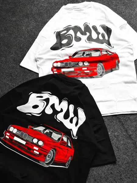 Red Car BMW Graphic Oversized Unisex T-Shirt | Vintage BMW T-Shirt | physical by Acid House™ (formerly Zyra Drip)