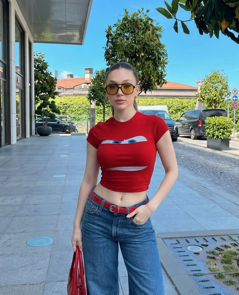 Red Cartoon Eyes Graphic Baby Tee – Slim Fit Y2K Crop Top | physical by Acid House™ (formerly Zyra Drip)