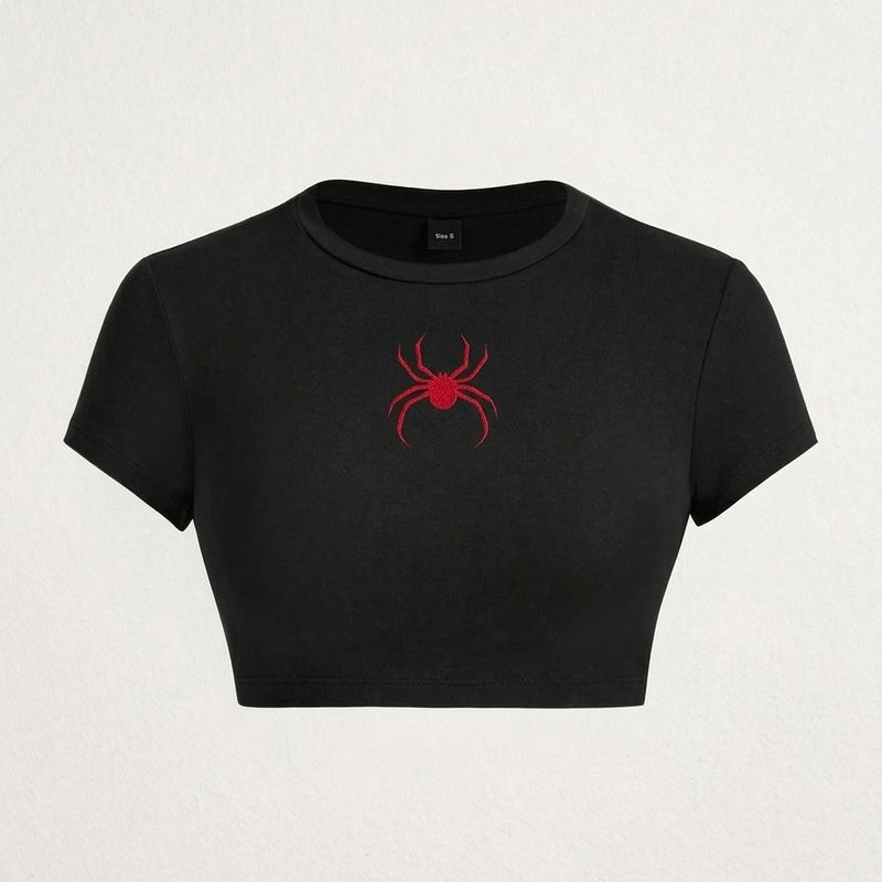 Red Spider Baby Tee Crop Top for Women | Acid House Graphic Fitted Tee | physical by Acid House™ (formerly Zyra Drip)