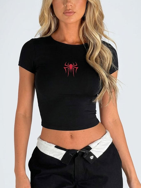 Red Spider Baby Tee Crop Top for Women | Acid House Graphic Fitted Tee | physical by Acid House™ (formerly Zyra Drip)