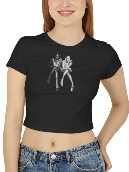 Retro Model Graphic Baby Tee for Women – Cropped Streetwear Top in Black | physical by Acid House™ (formerly Zyra Drip)