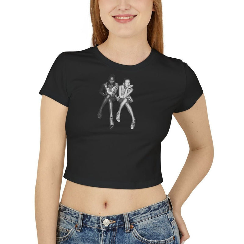 Retro Model Graphic Baby Tee for Women – Cropped Streetwear Top in Black | physical by Acid House™ (formerly Zyra Drip)