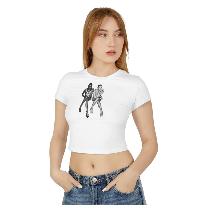 Retro Model Graphic Baby Tee for Women – Cropped Streetwear Top in White | physical by Acid House™ (formerly Zyra Drip)