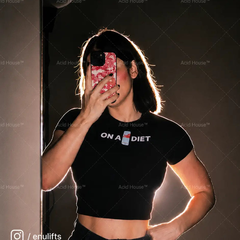 On A Diet Black Baby Tee for Women | Trendy Graphic Crop Top