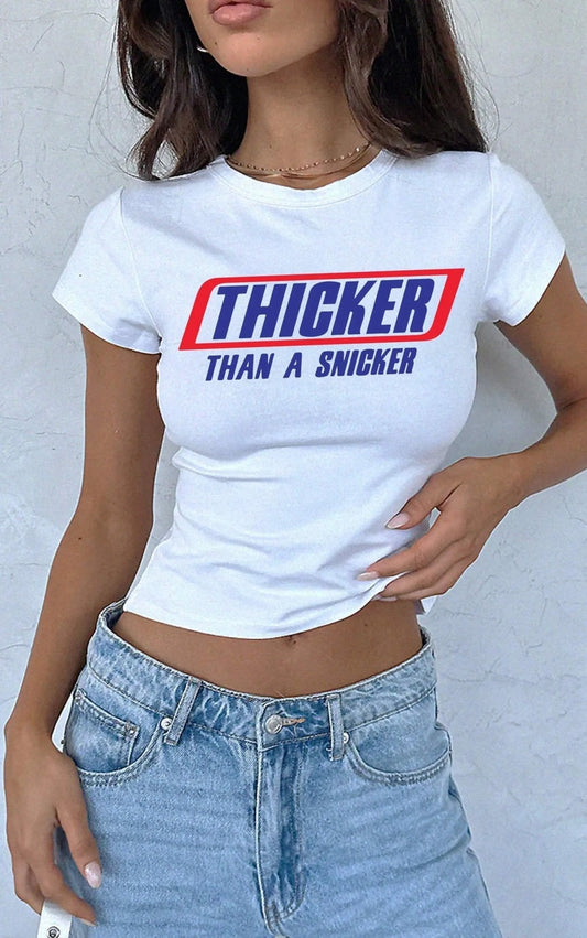 Thicker Than A Snicker Baby Tee | Crop Top (Black & White) | physical by Acid House™ (formerly Zyra Drip)