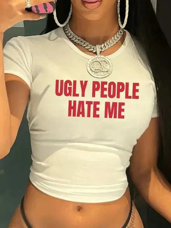 Ugly People Hate Me Baby Tee – White Crop Top | physical by Acid House™ (formerly Zyra Drip)