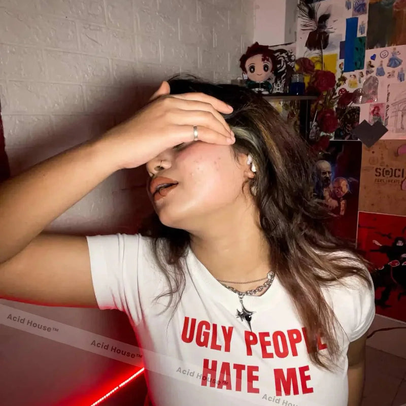 Ugly People Hate Me Baby Tee – White Crop Top | physical by Acid House™ (formerly Zyra Drip)