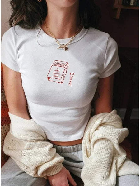 Vintage Matchbox Graphic Baby Tee – Minimalist Aesthetic Tee | physical by Acid House™ (formerly Zyra Drip)