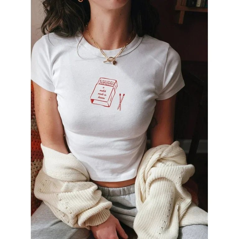 Vintage Matchbox Graphic Baby Tee – Minimalist Aesthetic Tee | physical by Acid House™ (formerly Zyra Drip)