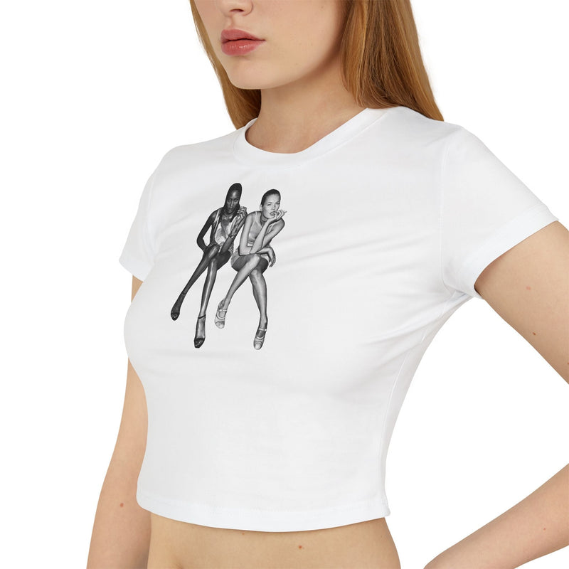White Baby Tee with Retro Model Graphic – Cropped Streetwear Top | White | physical by Acid House™ (formerly Zyra Drip)