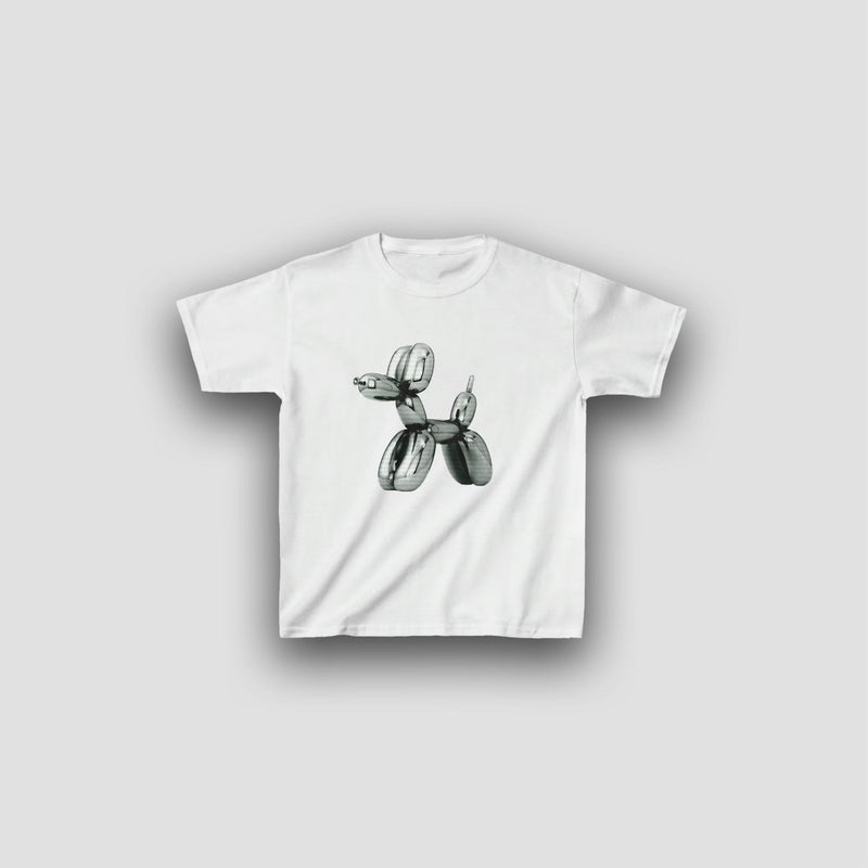 White Balloon Dog Baby Tee – Trendy Women’s Crop Top | physical by Acid House™ (formerly Zyra Drip)