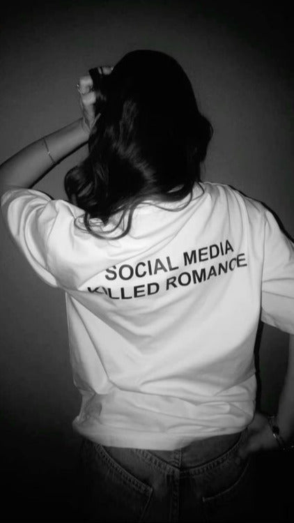 White Oversized Graphic T-Shirt for Women – “Social Media Killed Romance” | physical by Acid House™ (formerly Zyra Drip)